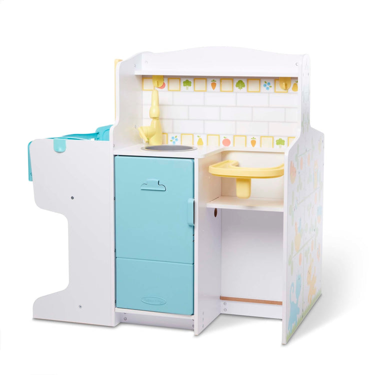 An assembled or decorated the Melissa & Doug Mine to Love Baby Care Activity Center for Dolls - Kitchen, Nursery, Bathing-Changing