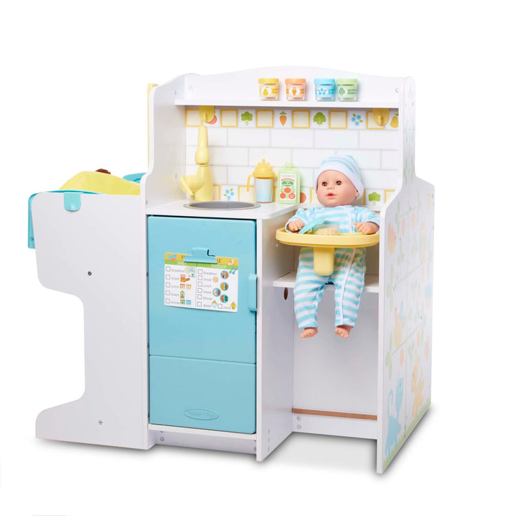 An assembled or decorated the Melissa & Doug Mine to Love Baby Care Activity Center for Dolls - Kitchen, Nursery, Bathing-Changing