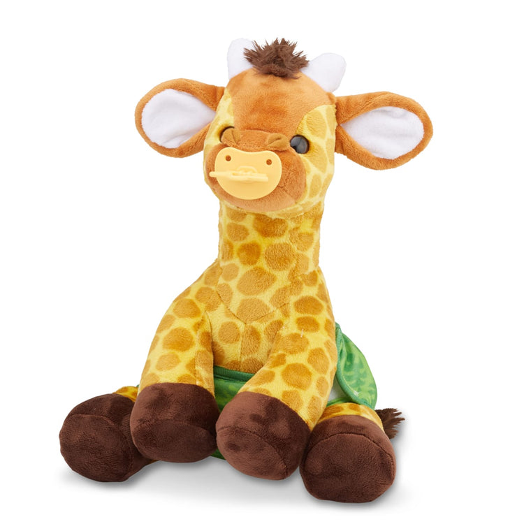 The loose pieces of the Melissa & Doug 11-Inch Baby Giraffe Plush Stuffed Animal with Pacifier, Diaper, Baby Bottle