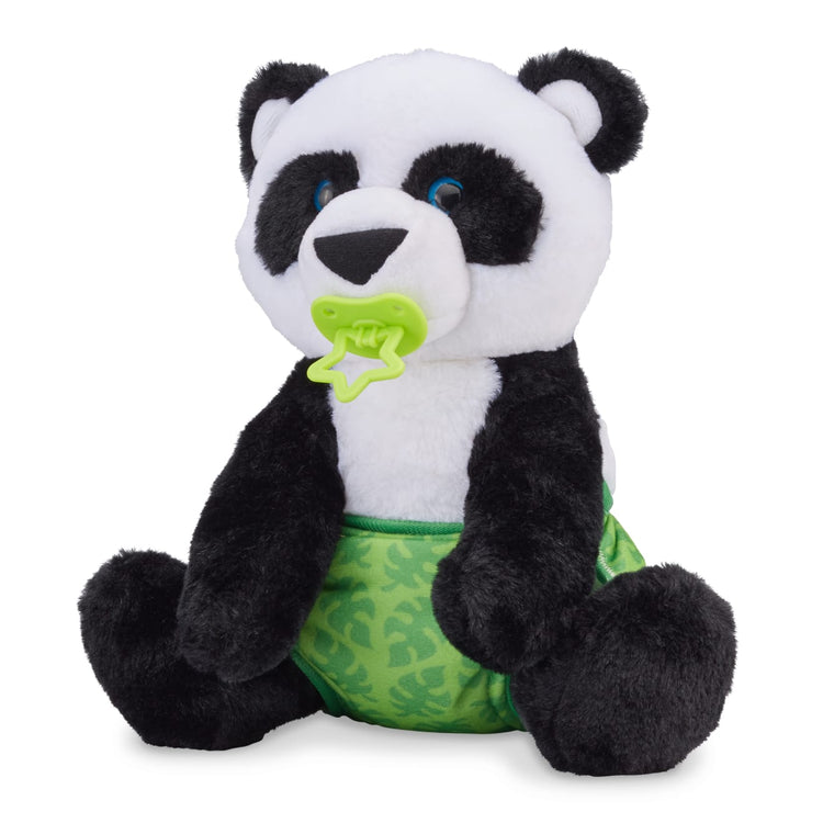 The loose pieces of the Melissa & Doug 11-Inch Baby Panda Plush Stuffed Animal with Pacifier, Diaper, Baby Bottle