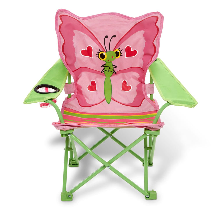 An assembled or decorated the Melissa & Doug Sunny Patch Bella Butterfly Outdoor Folding Lawn and Camping Chair