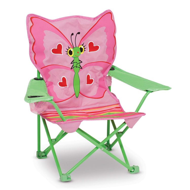 The loose pieces of the Melissa & Doug Sunny Patch Bella Butterfly Outdoor Folding Lawn and Camping Chair