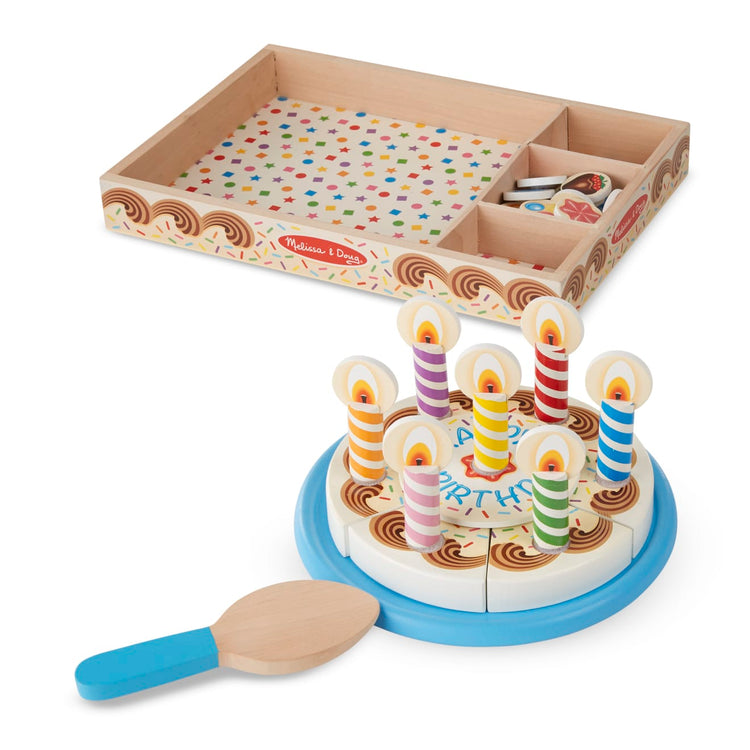 Melissa & Doug Birthday Party Cake - Wooden Play Food With Mix-n-Match Toppings and 7 Candles