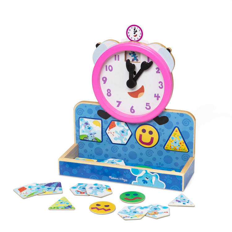 The loose pieces of the Melissa & Doug Blue's Clues & You! Wooden Tickety Tock Magnetic Clock (31 Pieces)
