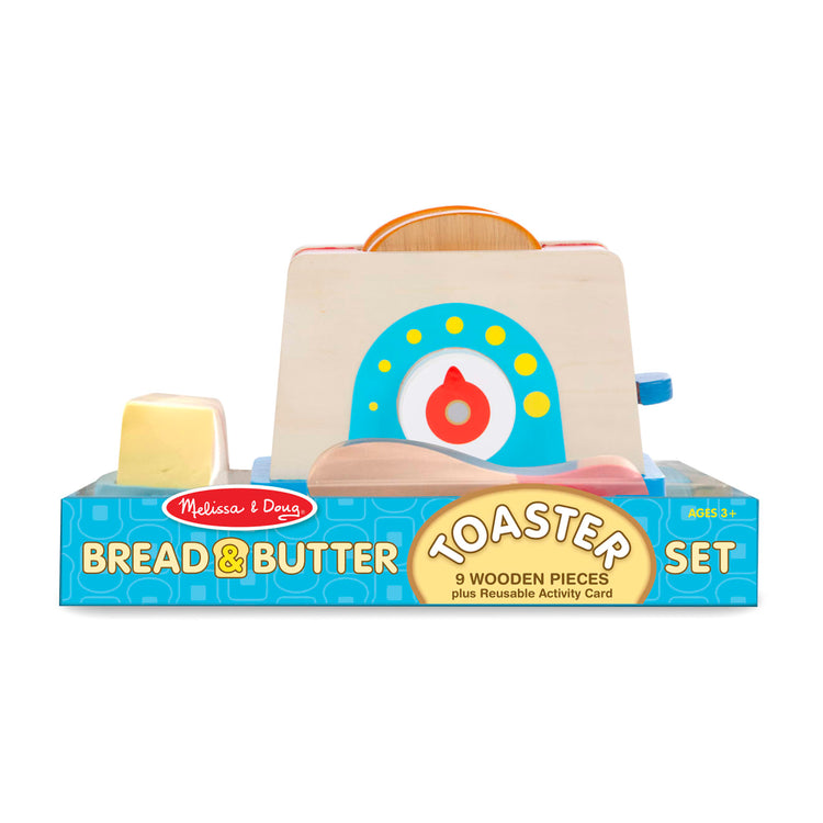 the Melissa & Doug Bread and Butter Toaster Set (9 pcs) - Wooden Play Food and Kitchen Accessories