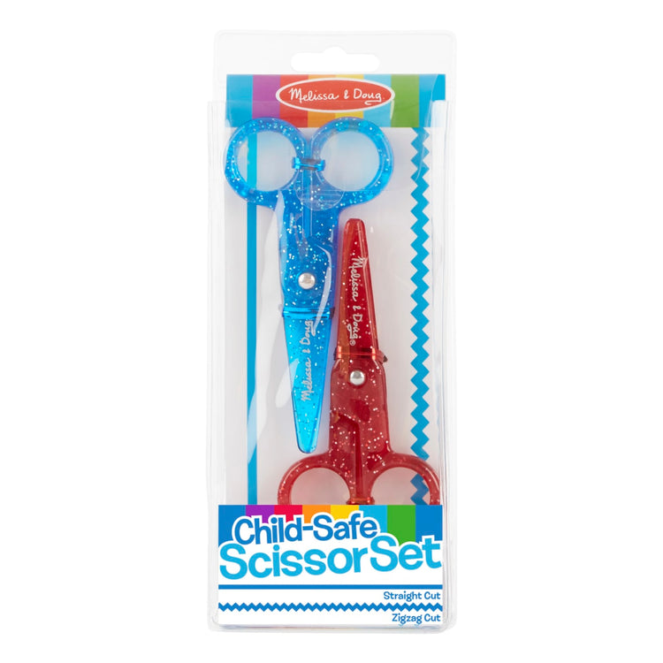 The front of the box for the Melissa & Doug Child-Safe Scissors - Child-Friendly Scissors, Lefty and Righty, Set of 2