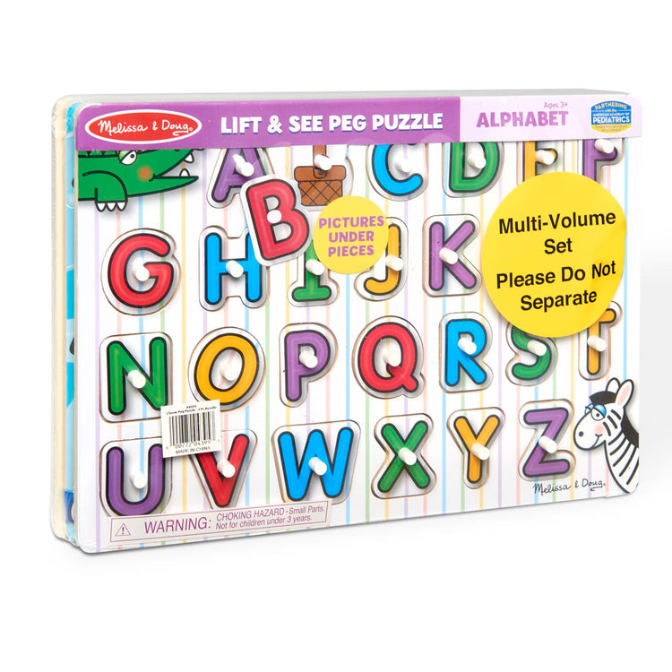 the Melissa & Doug Classic Wooden Peg Puzzles (Set of 3) - Numbers, Alphabet, and Colors