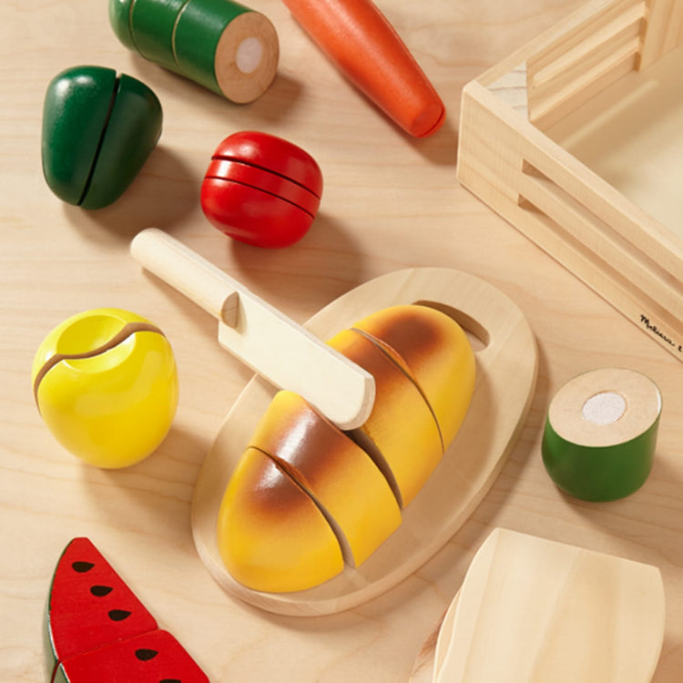 Melissa & Doug Cutting Food - Play Food Set With 26 Wooden Pieces, Knife, and Cutting Board