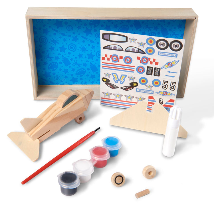 The front of the box for the Melissa & Doug Decorate-Your-Own Wooden Plane Craft Kit