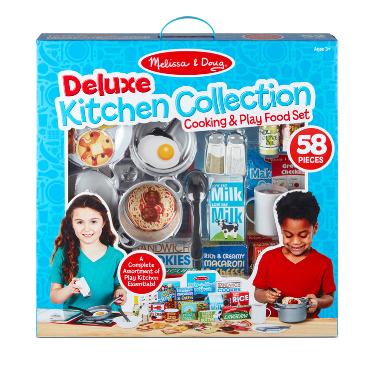 the Melissa & Doug Deluxe Kitchen Collection Cooking & Play Food Set – 58 Pieces