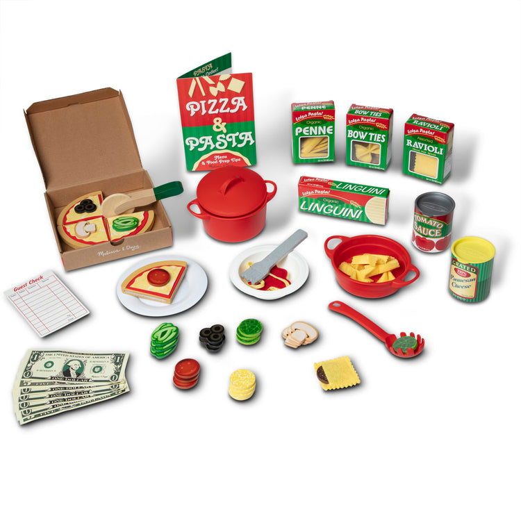 The loose pieces of the Deluxe Pizza & Pasta Play Set
