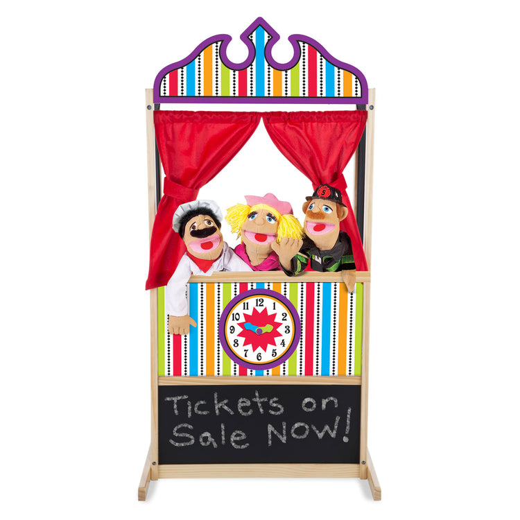 An assembled or decorated the Melissa & Doug Deluxe Puppet Theater - Sturdy Wooden Construction