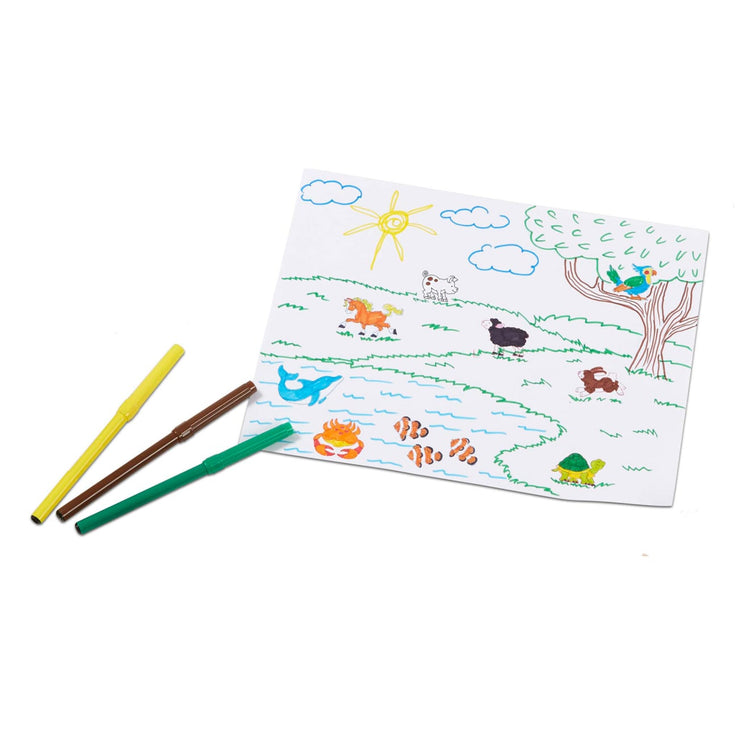 The loose pieces of the Melissa & Doug Deluxe Wooden Stamp Set: Animals - 30 Stamps, 6 Markers, 2 Stamp Pads