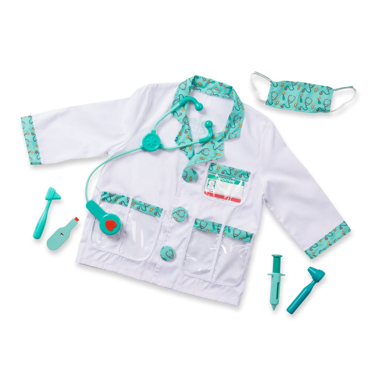 The loose pieces of the Melissa & Doug Doctor Role Play Costume Dress-Up Set (8 pcs)
