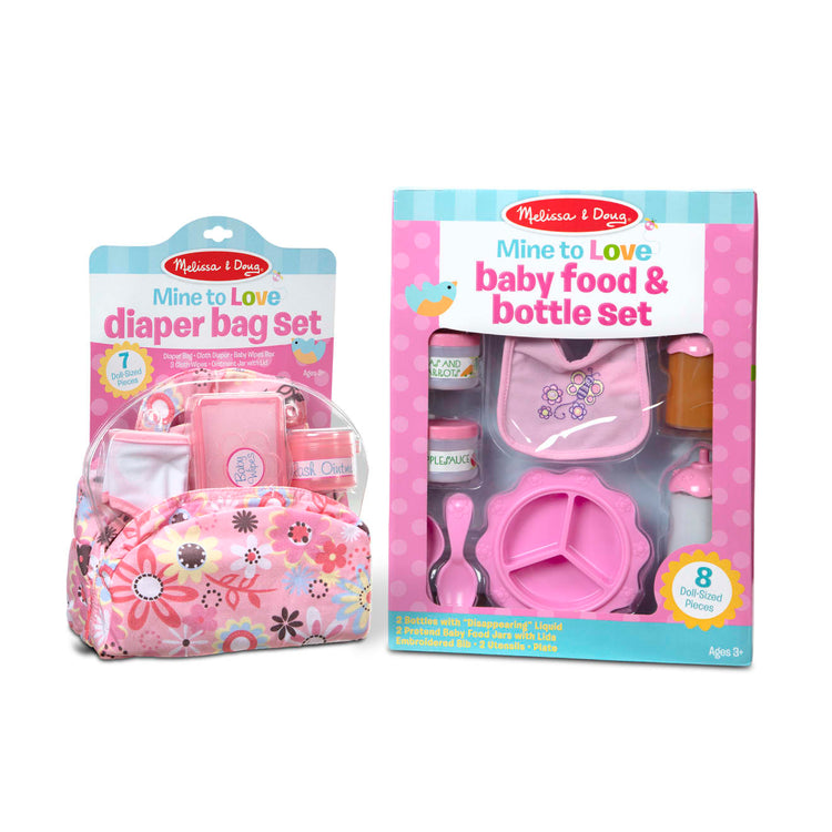 Melissa & Doug Doll Feeding and Changing Accessories - Bib, Bag, Diaper, Wipes, Utensils, Bottles