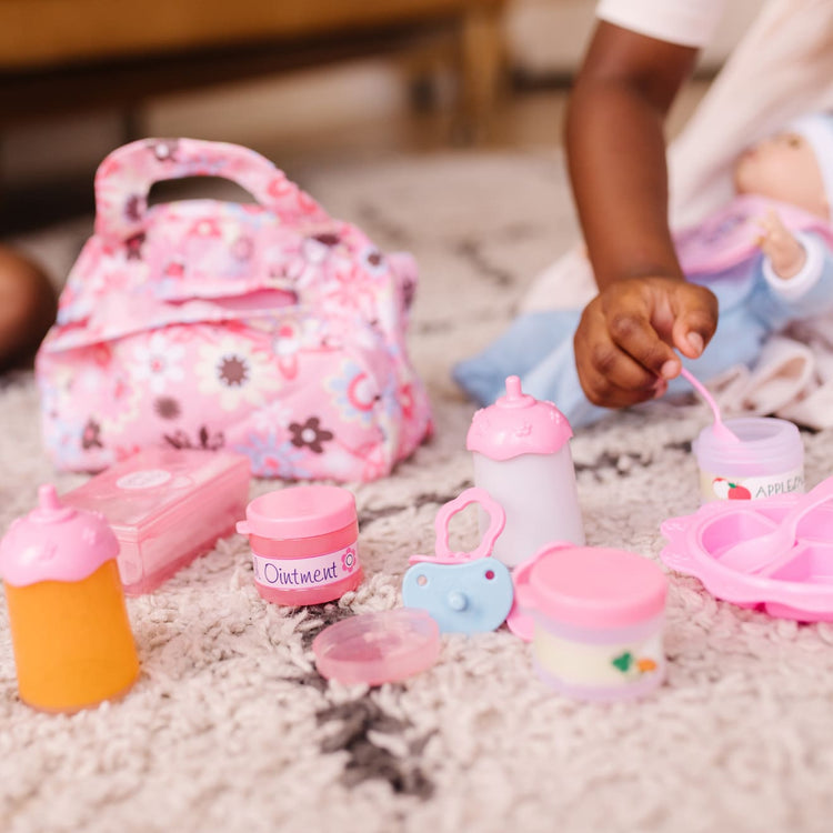 Melissa & Doug Doll Feeding and Changing Accessories - Bib, Bag, Diaper, Wipes, Utensils, Bottles