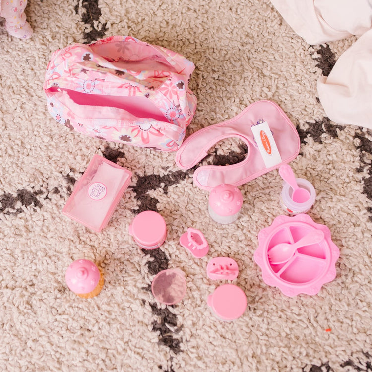 Melissa & Doug Doll Feeding and Changing Accessories - Bib, Bag, Diaper, Wipes, Utensils, Bottles