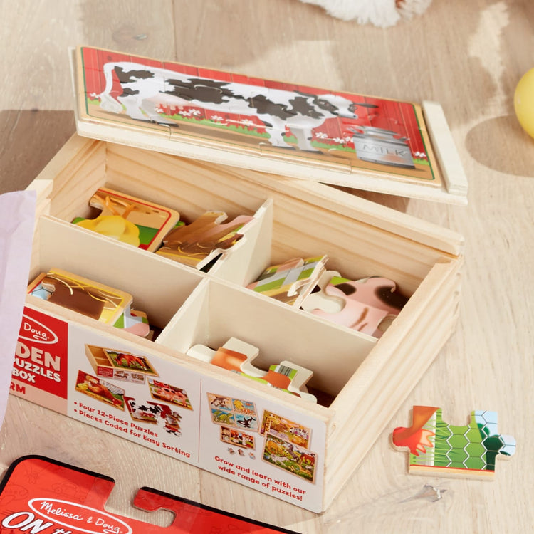 Melissa & Doug Farm 4-in-1 Wooden Jigsaw Puzzles in a Storage Box (48 pcs total)