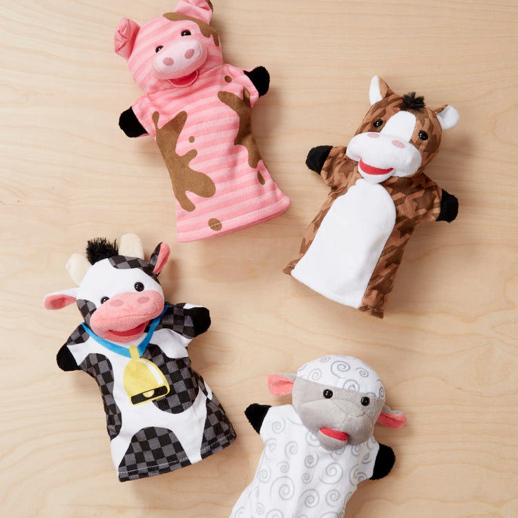 Melissa & Doug Farm Friends Hand Puppets (Set of 4) - Cow, Horse, Sheep, and Pig