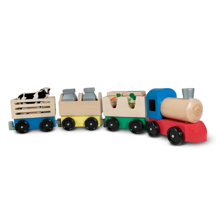 An assembled or decorated the Melissa & Doug Wooden Farm Train Set - Classic Wooden Toy (3 linking cars)