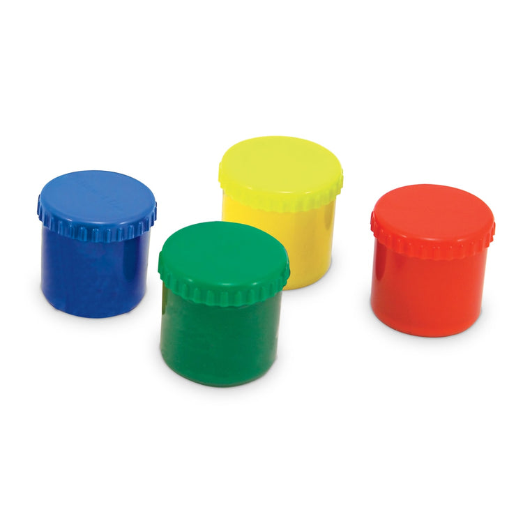 The loose pieces of the Melissa & Doug Finger Paint Set (4 pcs) - Red, Yellow, Blue, Green