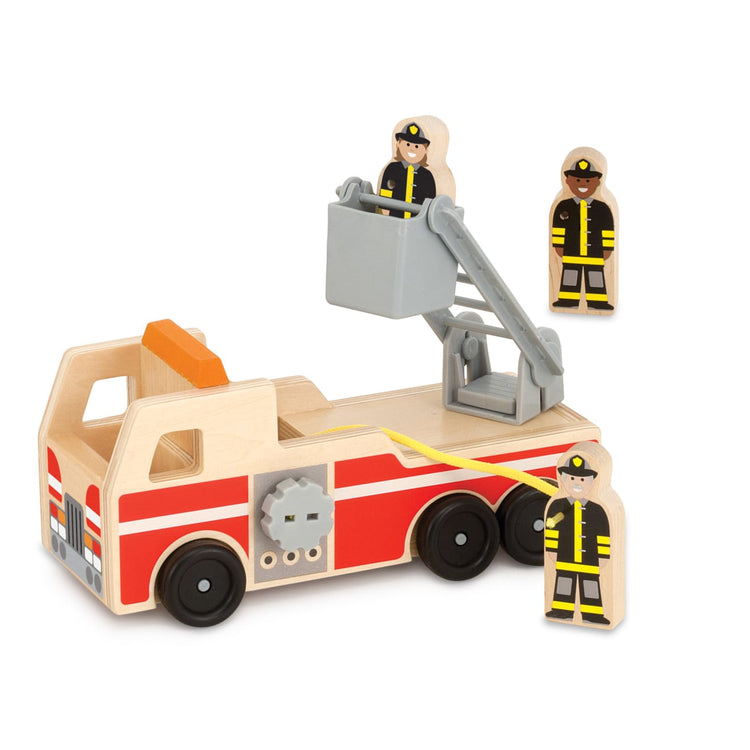 The loose pieces of the Melissa & Doug Wooden Fire Truck With 3 Firefighter Play Figures