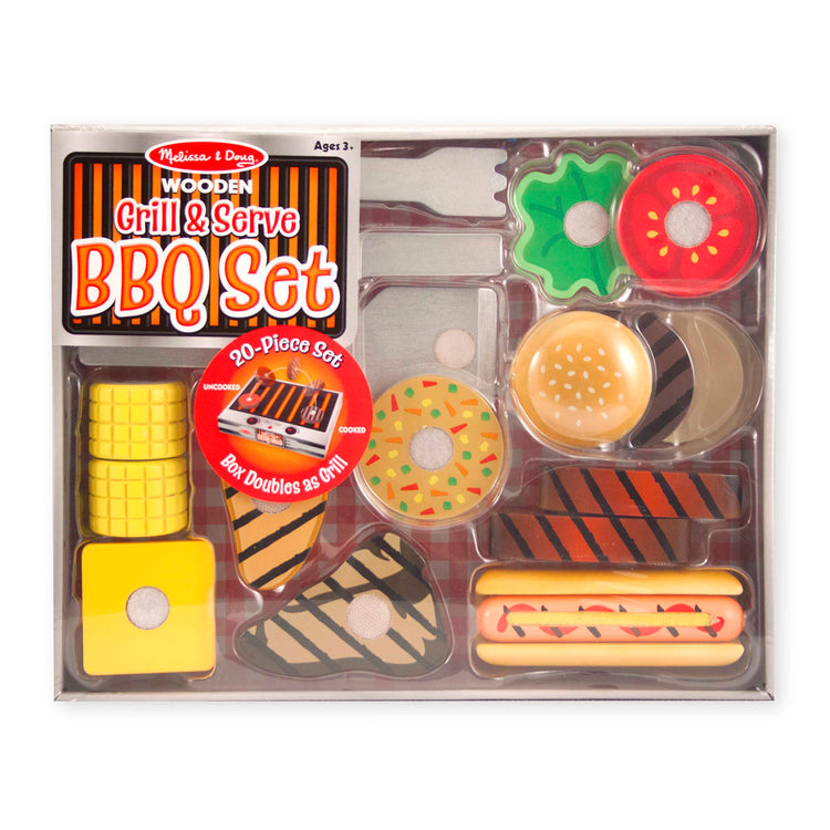 the Melissa & Doug Grill and Serve BBQ Set (20 pcs) - Wooden Play Food and Accessories