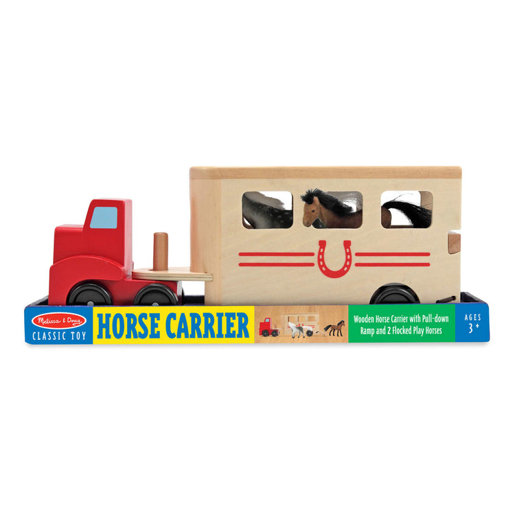 the Melissa & Doug Horse Carrier Wooden Vehicle Play Set With 2 Flocked Horses and Pull-Down Ramp