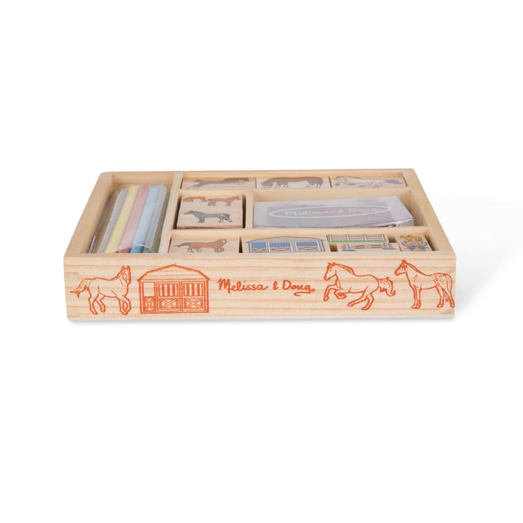 An assembled or decorated the Melissa & Doug Wooden Stamp Activity Set: Horses - 10 Stamps, 5 Colored Pencils, 2-Color Stamp Pad