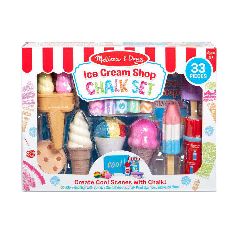 the Melissa & Doug Ice Cream Shop Multi-Colored Chalk and Holders Play Set - 33 Pieces, Great Gift for Girls and Boys