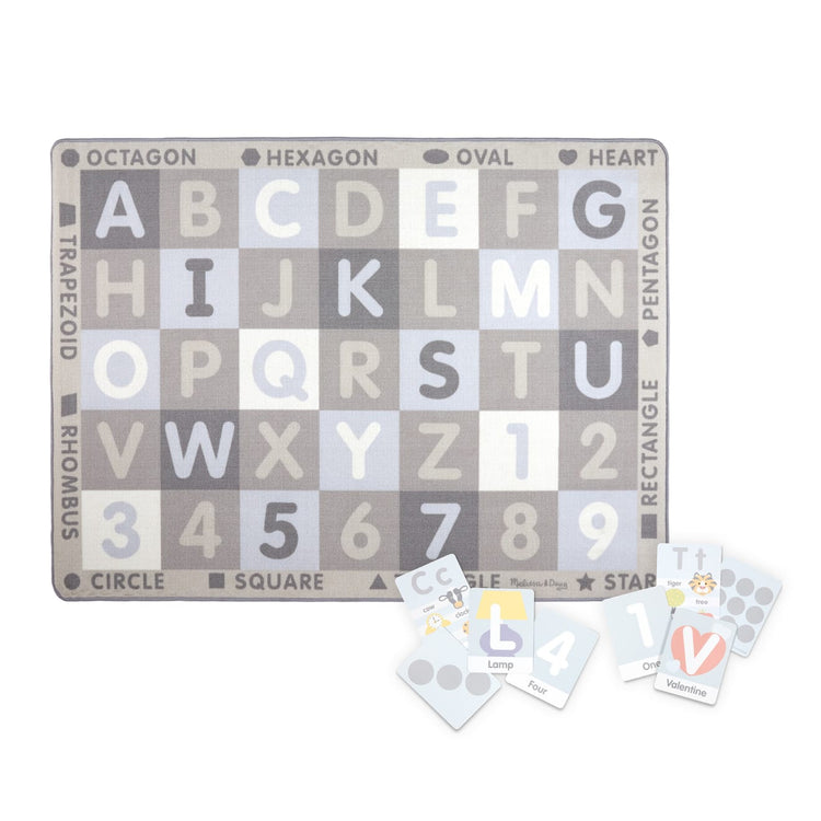 The loose pieces of the Melissa & Doug Jumbo ABC-123 Rug Neutral (58 x 79 inches – 36 Game Cards)