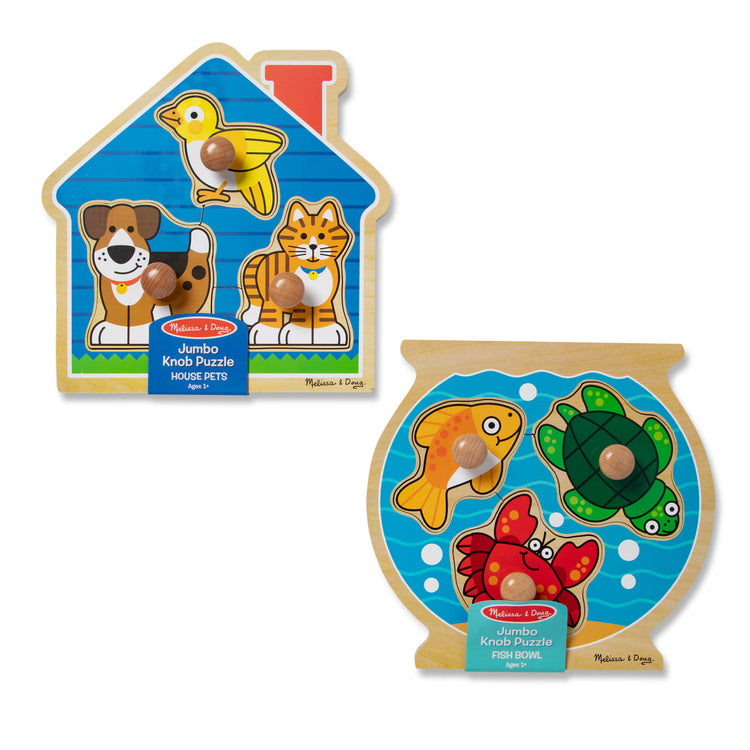 the Melissa & Doug Animals Jumbo Peg Wooden Puzzles 2-Pack - Fish and Pets