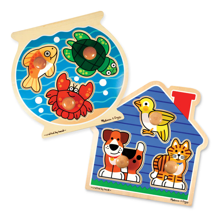 the Melissa & Doug Animals Jumbo Peg Wooden Puzzles 2-Pack - Fish and Pets