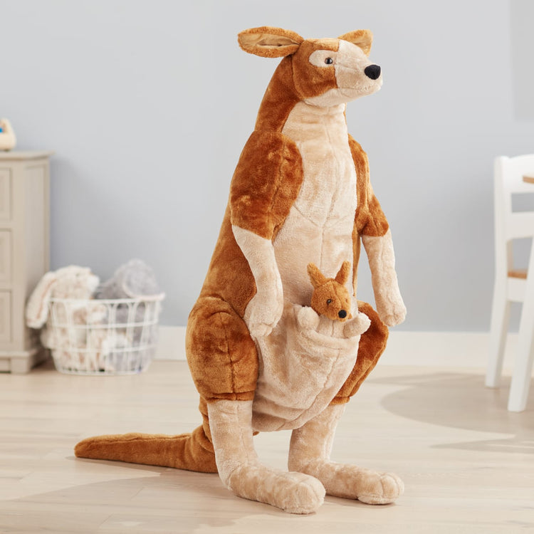 the Melissa & Doug Giant Kangaroo and Baby Joey in Pouch - Lifelike Stuffed Animal (nearly 3 feet tall)