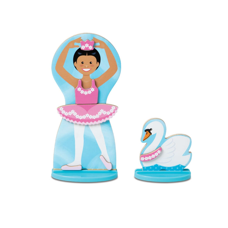 the Melissa & Doug Ballerina And Fairy Magnetic Dress-Up Double-Sided Wooden Doll And Swan Pretend Play Set (52 pcs)