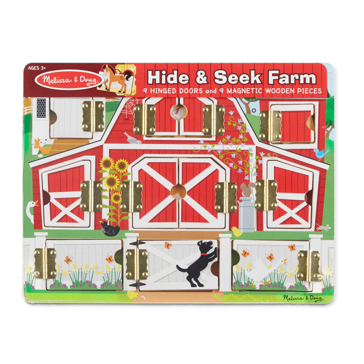 the Melissa & Doug Hide and Seek Farm Wooden Activity Board With Barnyard Animal Magnets
