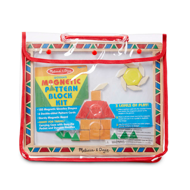 the Melissa & Doug Deluxe Wooden Magnetic Pattern Blocks Set - Educational Toy With 120 Magnets and Carrying Case