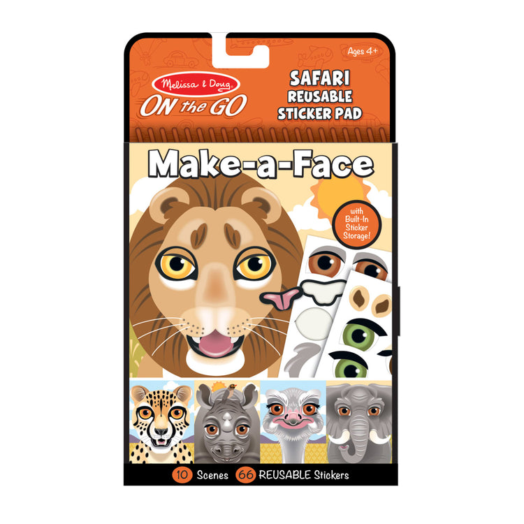 Melissa & Doug On the Go Make-a-Face Reusable Sticker Pad Travel Toy Activity Book – Safari Animals (10 Scenes, 66 Cling Stickers)