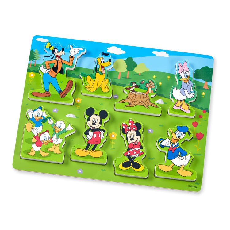 The loose pieces of the Melissa & Doug Disney Mickey Mouse Clubhouse Wooden Chunky Puzzle (8 pcs)