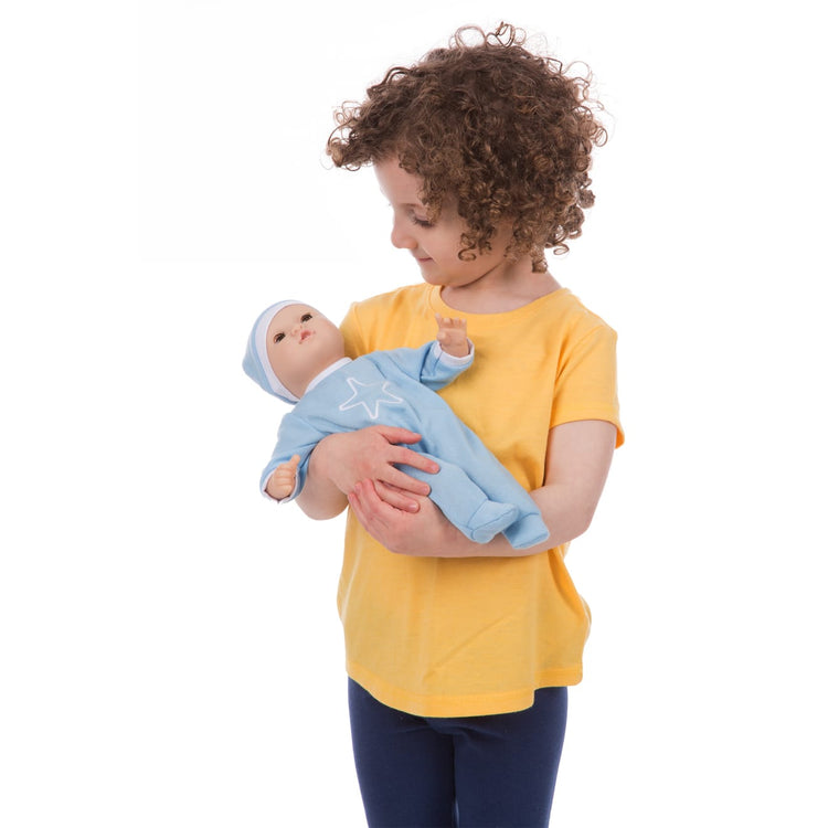 the Melissa & Doug Mine to Love Jordan 12” Light Skin-Tone Boy Baby Doll with Romper, Cap, Pacifier