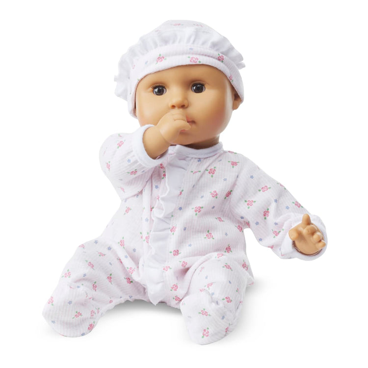 The loose pieces of the Melissa & Doug Mine to Love Mariana 12" Poseable Baby Doll With Romper, Hat