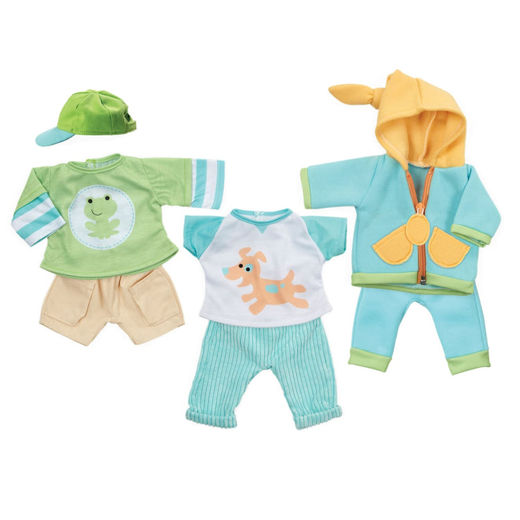 An assembled or decorated the Melissa & Doug Mine to Love Mix & Match Playtime Doll Clothes for 12”-18” Unisex Dolls (6 pcs)