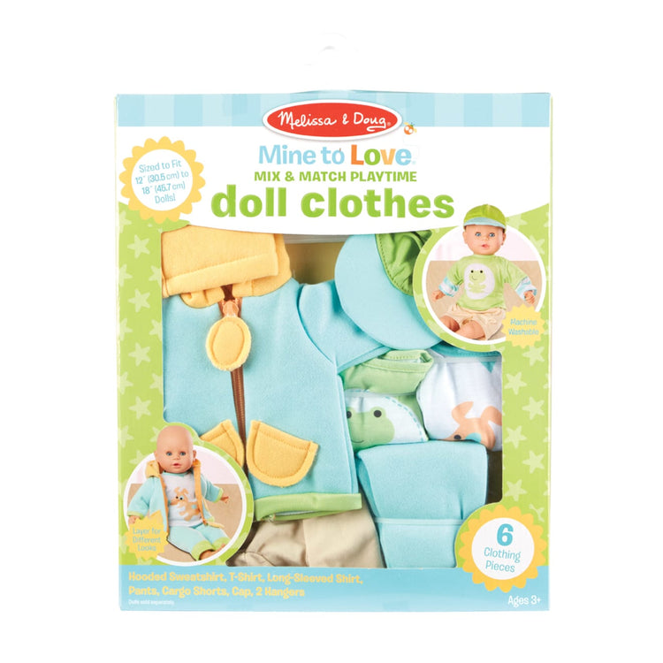 the Melissa & Doug Mine to Love Mix & Match Playtime Doll Clothes for 12”-18” Unisex Dolls (6 pcs)