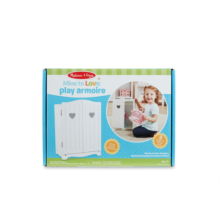 the Melissa & Doug Mine to Love Wooden Play Armoire Closet for Dolls, Stuffed Animals - White (17.3”H x 12.4”W x 8.5”D Assembled)