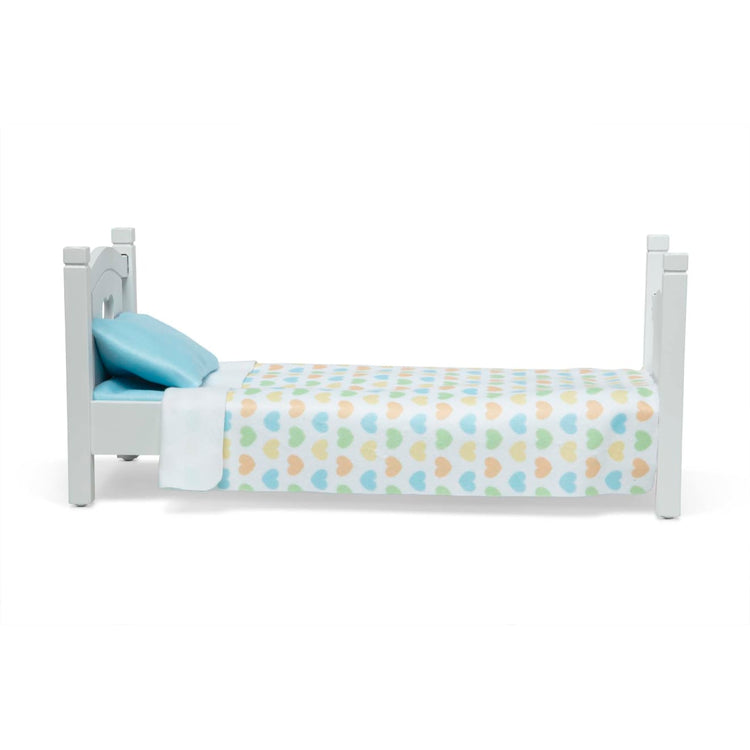 the Melissa & Doug Mine to Love Wooden Play Bed for Dolls, Stuffed Animals - White (8.7”H x 9.1”W x 20.7”L Assembled)