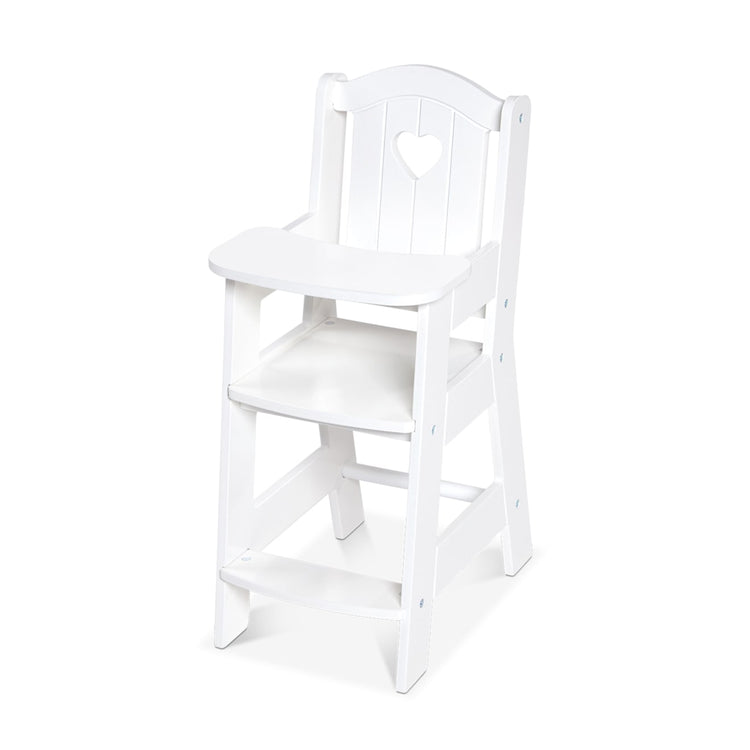 The loose pieces of the Melissa & Doug Mine to Love Wooden Play High Chair for Dolls, Stuffed Animals - White (18”H x 8”W x 11”D Assembled)