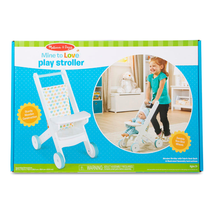 the Melissa & Doug Mine to Love Wooden Play Stroller for Dolls, Stuffed Animals - White (18”H x 8”W x 11”D Assembled)
