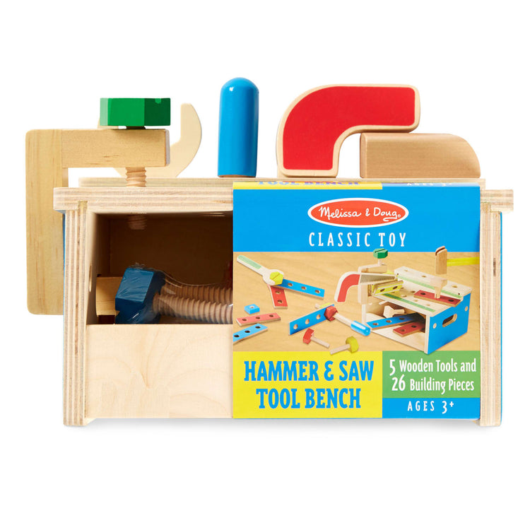 the Melissa & Doug Hammer and Saw Tool Bench - Wooden Building Set (32 pcs)