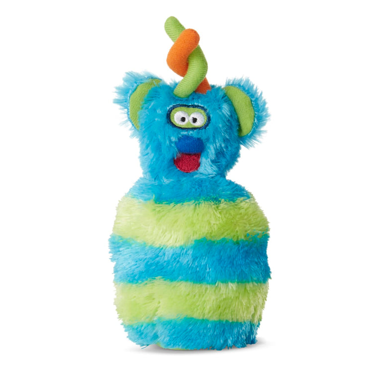 An assembled or decorated the Melissa & Doug Fuzzy Monster Bowling Pins & Ball With Mesh Storage Bag (8-Piece Set)