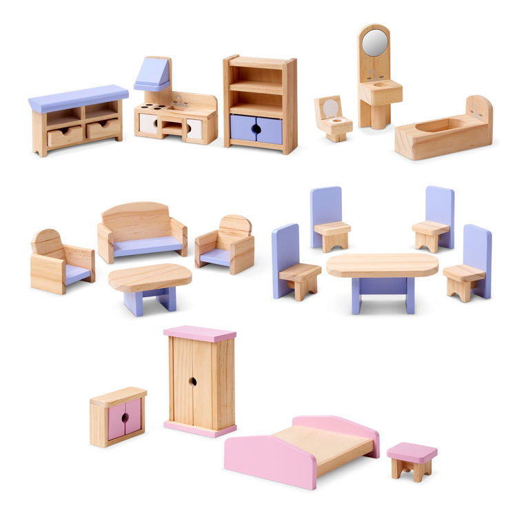 the Melissa & Doug Modern Wooden Multi-Level Dollhouse With 19 pcs Furniture [White]